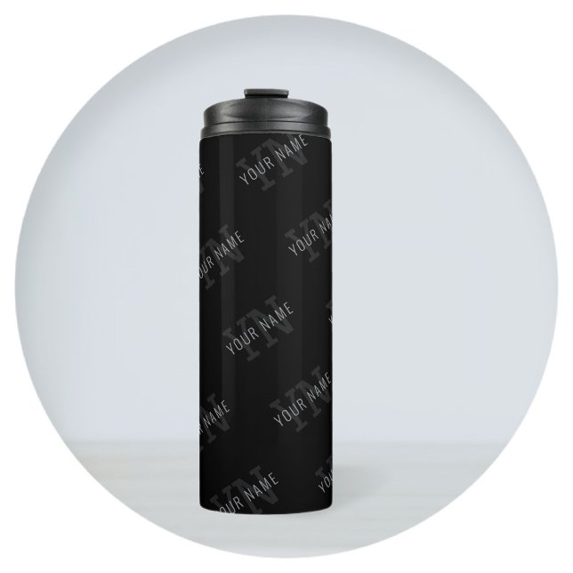 Very Dark Grey & Black Monogram Name Pattern Thermal Tumbler (Creator Uploaded)