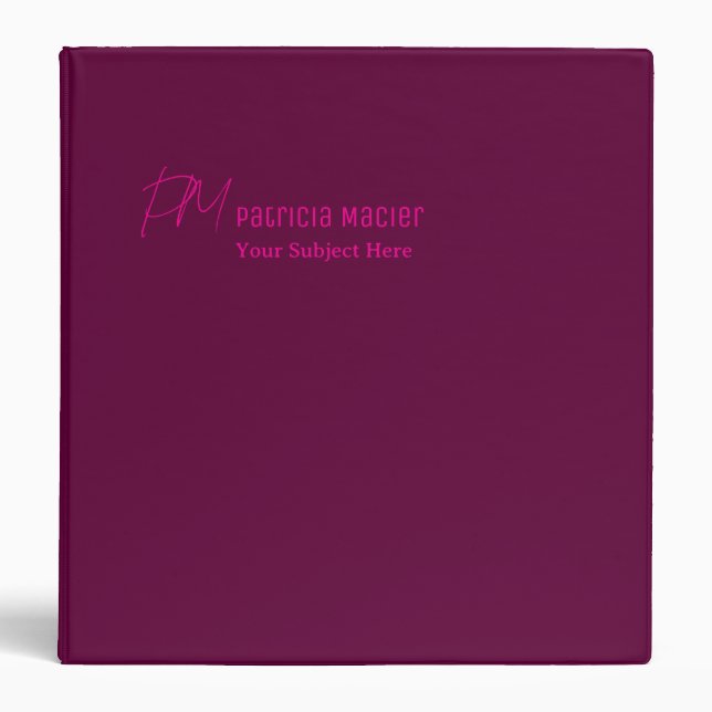 Very deep wine binder with pink text. (Front)