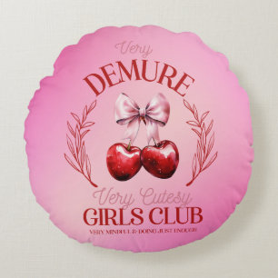 Very Demure Very Cute Cherry Coquette Round Pillow