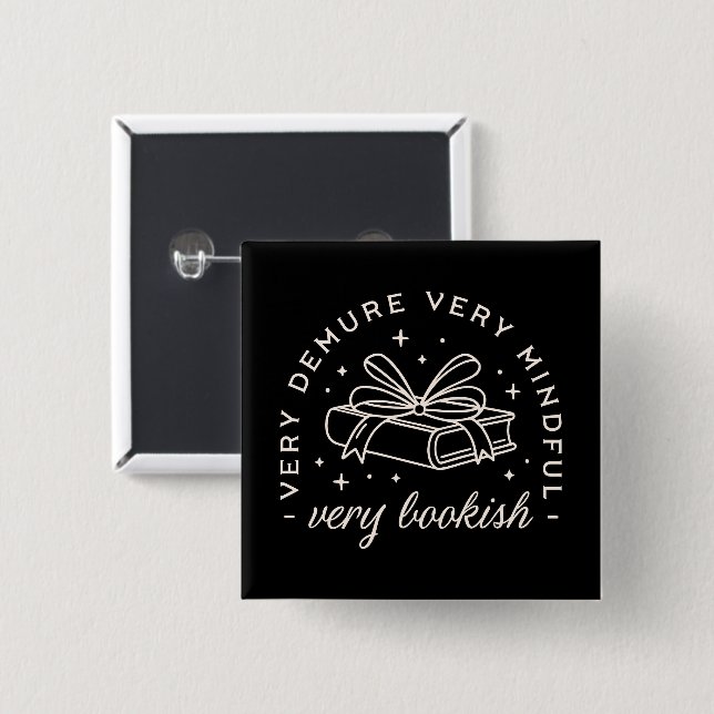Very demure very mindful book lover 2 inch square button (Front & Back)