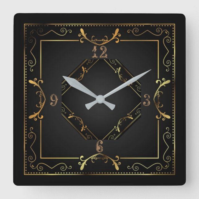 Very elegant Art Deco Square Wall Clock (Front)