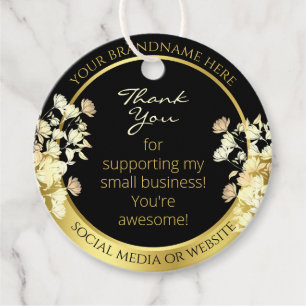 Very Elegant Black Floral and Gold Frame Thank You Favour Tags
