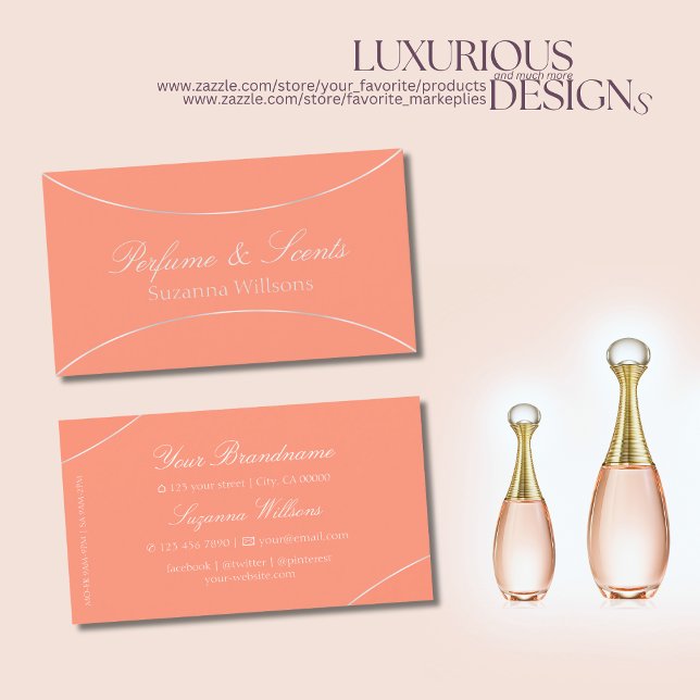 Very Elegant Coral with Pearl Silver Border Modern Business Card (Creator Uploaded)