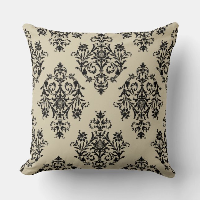 Very Elegant Cream Colour Damask Pattern Throw Pillow (Front)
