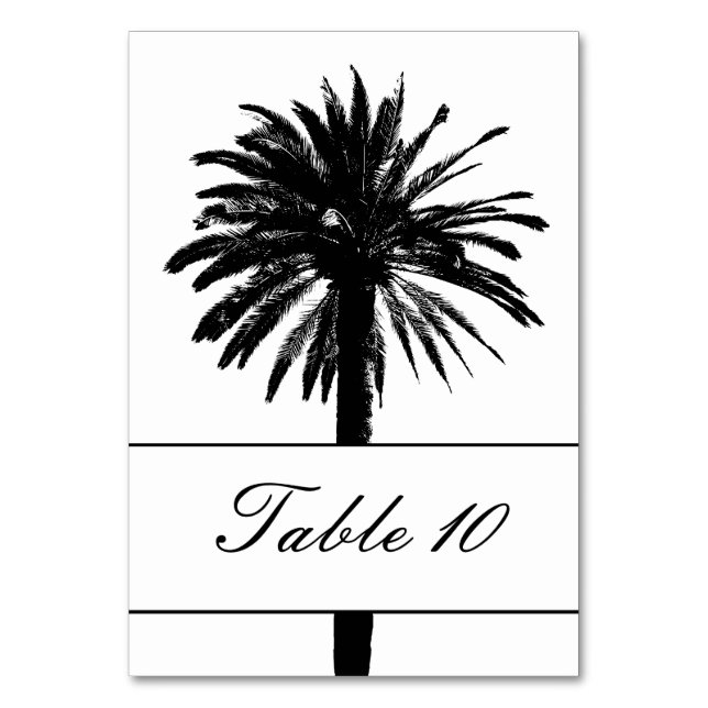 Very elegant palm tree wedding table number cards (Front)