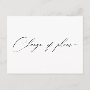 very elegant script change of plans wedding postcard