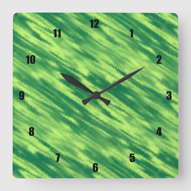 Very Fun and Unusual Abstract Green Lines Square Wall Clock (Front)
