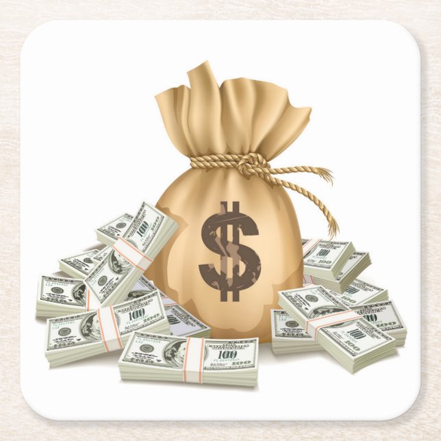 Very Fun Bag & Stacks of Cash Coaster Set (Front)