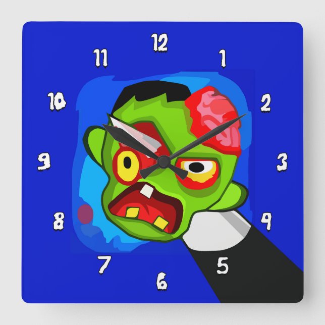Very Fun Cartoon Zombie w/Pencil Through the Eye Square Wall Clock (Front)