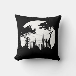 Very Fun City Scape w/Trees Throw Pillow