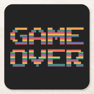 Very Fun Classic Arcade GAME OVER Square Paper Coaster