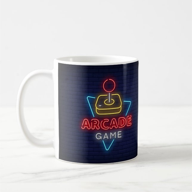 Very Fun Classic Arcade Game w/Joystick Neon Coffee Mug (Left)