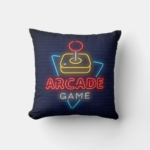 Very Fun Classic Arcade Game w/Joystick Neon Throw Pillow
