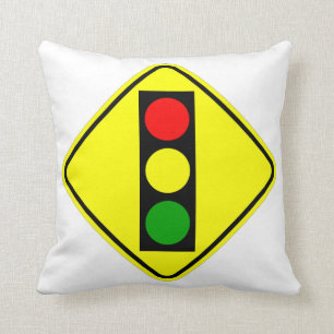 Very Fun Classic Traffic Signal Ahead Sign Throw Pillow