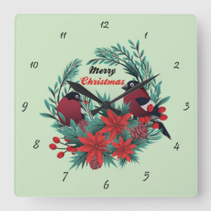 Very Fun Merry Christmas Wreath Square Wall Clock