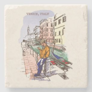 Very Fun Venice Italy Sketch Stone Coaster