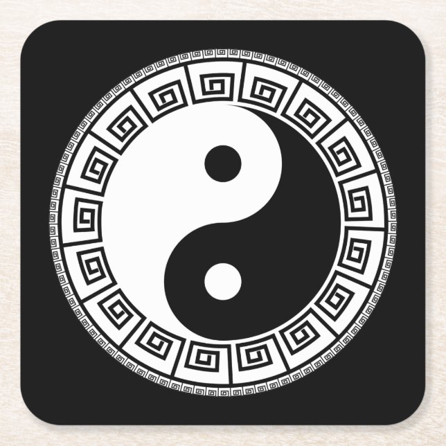 Very Fun Yin and Yang Square Paper Coaster (Front)