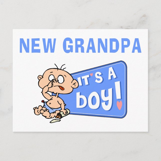 Very Funny It's A Boy New Grandpa Gift Announcement Postcard (Front)