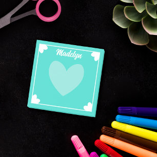 Very Girly Bright Turquoise White Hearts Your Name Post-it Notes