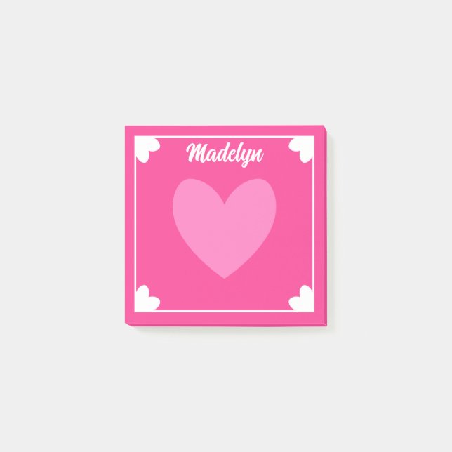 Very Girly Hot Pink White Hearts Your Name Post-it Notes (Front)