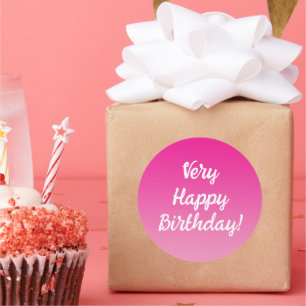 Very Happy Birthday Text Template White Pink Ombre Classic Round Sticker