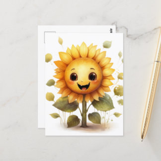 Very Happy Yellow Sunflower Postcard