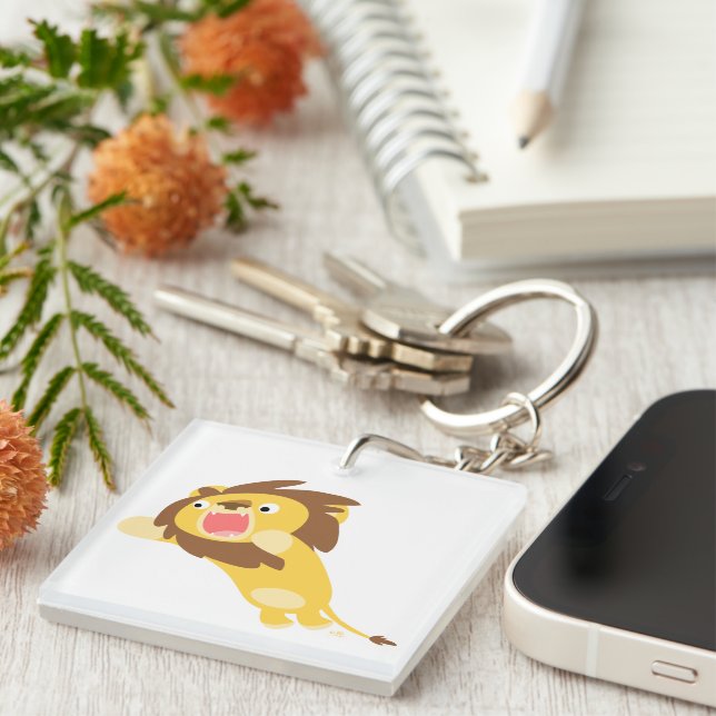 Very Hungry Cute Cartoon Lion Acrylic Keychain (Front Right)