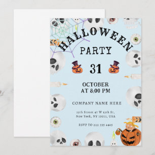 Very Light Pastel Blue Halloween Business Party Invitation