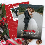 Very Merrily Married Mr & Mrs Modern Photo Wedding Holiday Card<br><div class="desc">The back features a full snowdots pattern, a snapshot photo and a personalizable holiday message. The base background can be changed to any colour of your choice. All / Most text is editable. Designed / original artwork by fat*fa*tin. Easy to personalize with your own text message, name, photo, or image....</div>