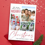 Very Merry 3 Photo Christmas Holiday Card<br><div class="desc">Modern holiday greeting card featuring a 3 picture photo collage and "We Wish You A Very Merry Christmas" in mix of simple typography and an elegant red script. Add your name and the year.</div>