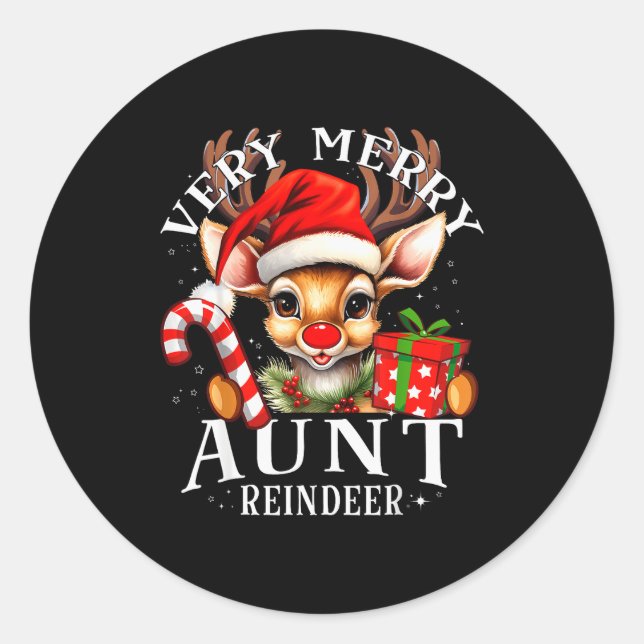Very Merry Aunt Reindeer Matching Christmas  Classic Round Sticker (Front)