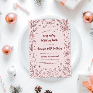 Very Merry Birthday Bash Christmas Party Invitation