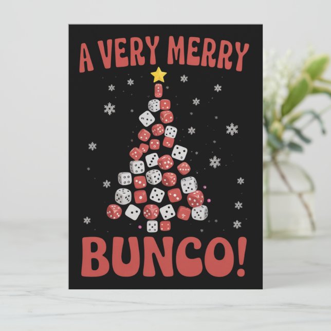 Very Merry Bunco Christmas Tree Dice Game Night Holiday Card (Standing Front)