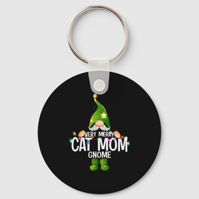 Very Merry Cat Mom Gnome Christmas Matching  Keychain (Front)