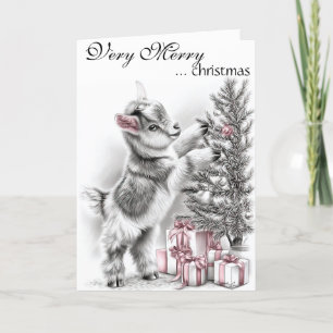 Very  Merry Christmas  -  Baby Goat Christmas Holiday Card