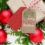 Very Merry Christmas Berry Branch Holiday Gift Tags<br><div class="desc">Custom printed holiday gift tags with a simple border of green pine branches and red berries on a faux kraft background. Mixed typography says "A Very Merry Christmas" with space to write in who your gift is To and From below. Reverse side features a coordinating red and white polka dot...</div>