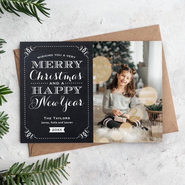 Very Merry Christmas Chalkboard Holiday Photo Card (Creator Uploaded)