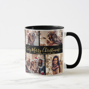 Very Merry Christmas Family 5 Photo Collage Mug