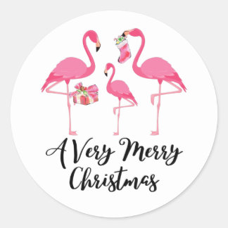Very Merry Christmas Flamingos Holiday Classic Round Sticker