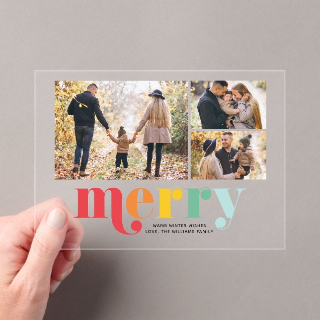 "Very Merry" Christmas Gallery of 3 Photos Acrylic Invitations (Insitu (Handheld))