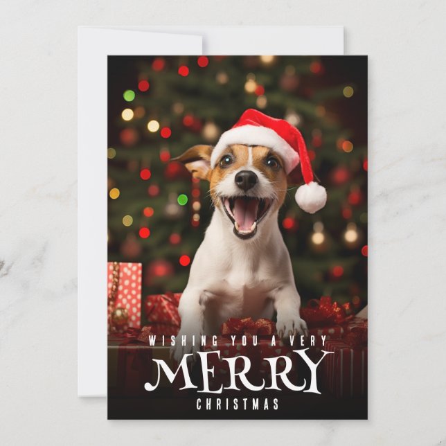 Very Merry Christmas Jack Russel Terrier Dog Holiday Card (Front)
