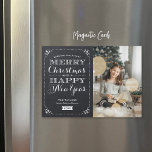 Very Merry Christmas Magnetic Photo Card<br><div class="desc">Affordable custom magnetic Christmas photo cards with simple templates for customization. This chic design features stylish typography on a faux chalkboard background with your custom photo. The text reads "Wishing you a very Merry Christmas and a Happy New Year". Personalize it with your photos, family name, the year or other...</div>