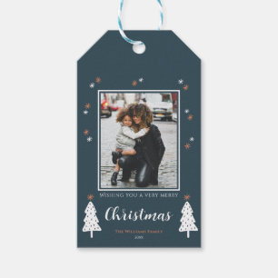 Very Merry Christmas Modern Doodle Trees Photo  Gift Tags