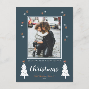 Very Merry Christmas Modern Doodle Trees Photo  Holiday Postcard