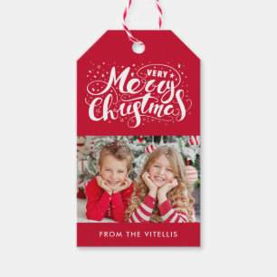 Very Merry Christmas Photo Gift Tags   Red