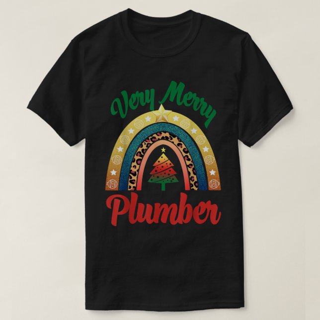Very Merry Christmas Plumber Rainbow Funny Profess T-Shirt (Design Front)