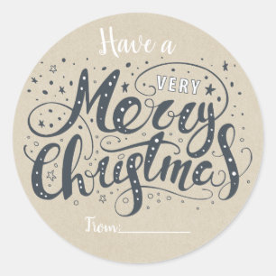 VERY MERRY CHRISTMAS Rustic Holiday Kraft Favour Classic Round Sticker