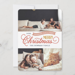 Very Merry Christmas Script 3 Photo Holiday Card