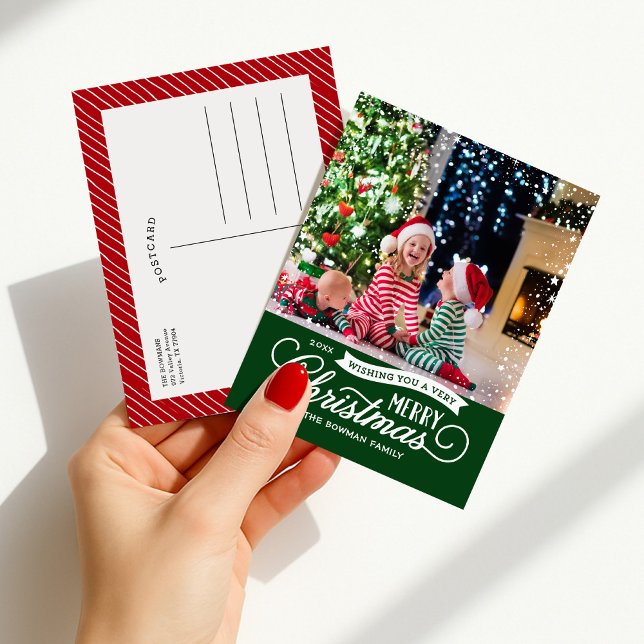 Very Merry Christmas Script Photo Holiday Postcard (Creator Uploaded)