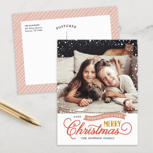 Very Merry Christmas Script Photo Holiday Postcard